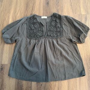 Lucky Brand Gray Blouse with Crochet Detail